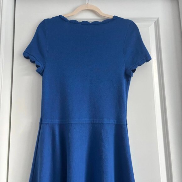 Talbots Scalloped Knit Sweater Dress Sz M Cobalt Blue Fit & Flare Modest A Line - Picture 3 of 10